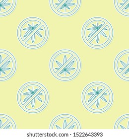 Green Stop marijuana or cannabis leaf icon isolated seamless pattern on yellow background. No smoking marijuana. Hemp symbol.  Vector Illustration