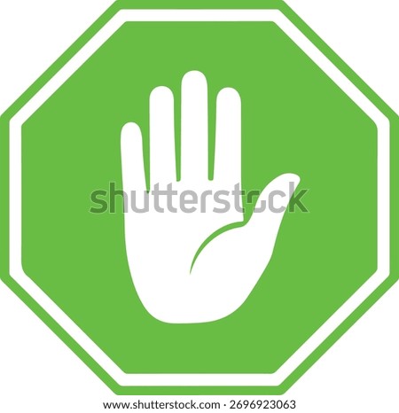 Green Stop Sign with a White Hand Indicating Halt for Safety and Compliance