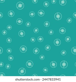 Green Stop virus icon isolated seamless pattern on green background. Corona virus 2019-nCoV. Bacteria and germs, cell cancer, microbe, fungi.  Vector Illustration