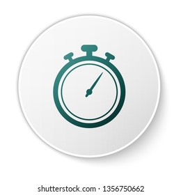 Green Stopwatch icon isolated on white background. Time timer sign. Chronometer sign. White circle button. Vector Illustration
