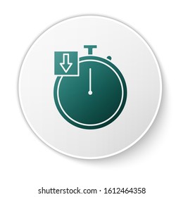 Green Stopwatch icon isolated on white background. Time timer sign. Chronometer. White circle button. Vector Illustration
