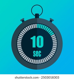 Green stopwatch icon. Ten seconds. 10 seconds. Time management. Vector symbol.