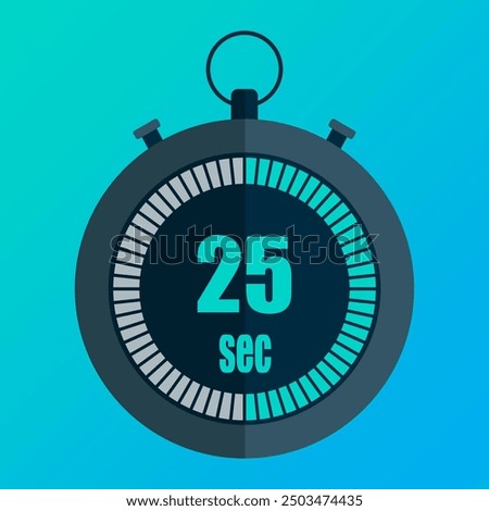 Green stopwatch icon. Twenty five seconds. 25 seconds. Time management. Vector symbol.