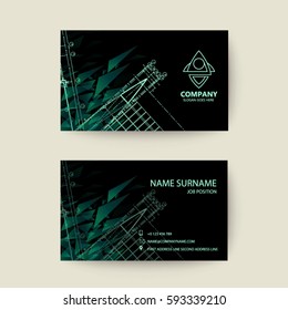 Green straight stripes back and abstract elegant business card template.