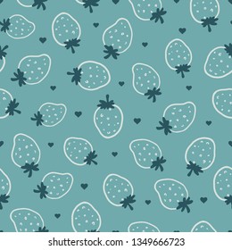 Green Strawberry Doodle Vector Seamless Pattern