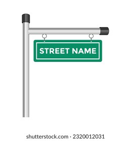 Green street sign, fixed on a pole. An individual street name can be labeled