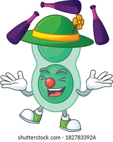 Green streptococcus pneumoniae mascot cartoon design playing Juggling on circus. Vector illustration