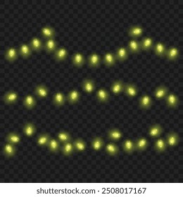 Green string lights on dark background, creating a festive ambiance. Vector illustration