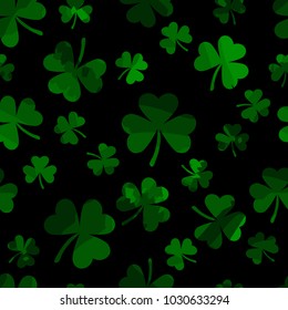 green stripe shamrocks on black background. vector seamless pattern. patrick background. St. Patrick's Day. Vector illustration