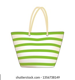 Green Stripe Tote Bag, Summer Beach Bag, Shopping Bag, Vector Illustration Sketch Template