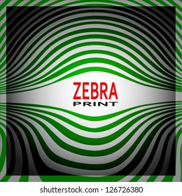 Green striped abstract background.  Varicolored zebra print. Vector illustration.