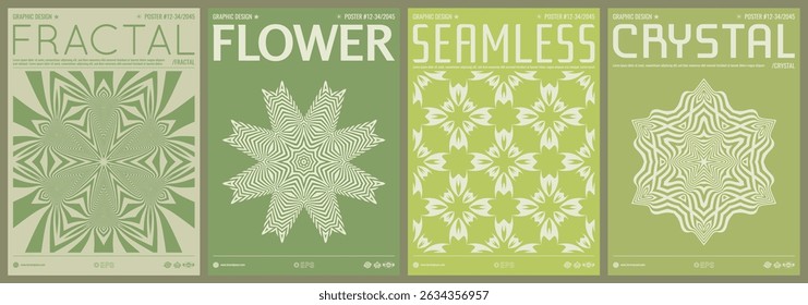 Fondo de rayas verdes. Elemento de diseño Abstractas. Arte óptico. Copo de nieve o flor. Plantilla de diseño de la cubierta. Ilustración vectorial para folleto, póster, portada, presentación, volante o Anuncio.