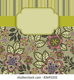 green striped background with a border and a floral pattern