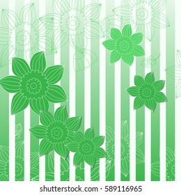 green striped background with flowers