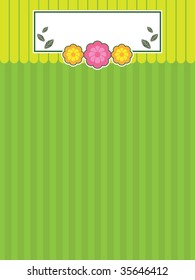green striped background with nature text box and flowers