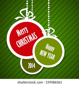 green striped christmas card with red ball. christmas concept