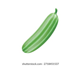 Pepino rayado verde con ilustración de icono de tallo 3d