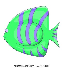 Green striped fish icon. Cartoon illustration of green striped fish vector icon for web
