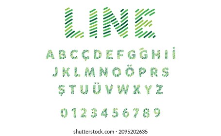 Green striped letter vector, green alphabet vector, texture line 