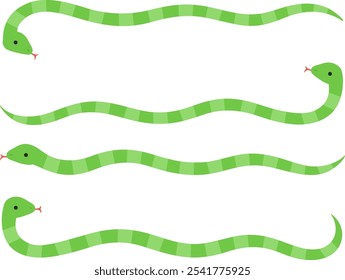 Green striped long snakes frame and divider illustration set