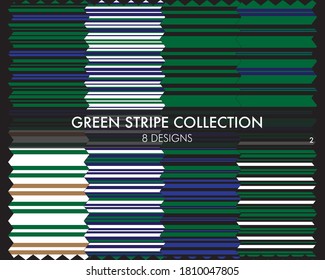 Green striped seamless pattern collection includes 8 designs for fashion textiles, graphics