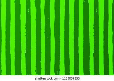 Green Striped Watermelon Texture With Hand Drawn Brush Strokes. Summer Watermelon Pattern Design Template. Vector Illustration EPS 10 File