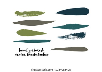 Green Stripes or Lines. Hand Painted Vector Ink Banners. Vintage Logo Stains, Graffiti Doodle. Spring Green Stripes, Hipster Vector Brushstrokes.  Funky Grunge Frame Element, Button or Brushed Banner.