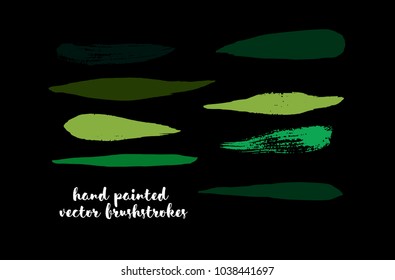 Green Stripes or Lines. Hand Painted Vector Ink Banners. Vintage Logo Stains, Graffiti Doodle. Spring Green Stripes, Hipster Vector Brushstrokes.  Funky Grunge Frame Element, Button or Brushed Banner.