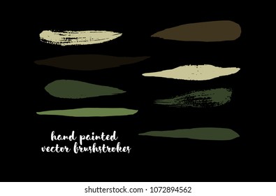 Green Stripes or Lines. Hand Painted Vector Ink Banners. Vintage Logo Stains, Graffiti Doodle. Spring Green Stripes, Hipster Vector Brushstrokes.  Funky Grunge Frame Element, Button or Brushed Banner.