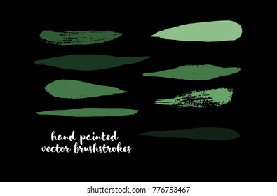Green Stripes or Lines. Hand Painted Vector Ink Banners. Vintage Logo Stains, Graffiti Doodle. Spring Green Stripes, Hipster Vector Brushstrokes.  Funky Grunge Frame Element, Button or Brushed Banner.