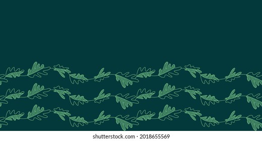 Green stripes made with foliage leaves. Vector repeat border tropical jungle seamless background print. Great for both men and women, kids and home decor projects. Surface pattern design.