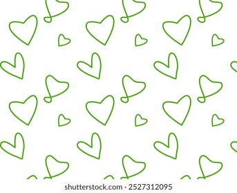 Formas de corazón de golpe verde diseño sin fisuras. El corazón ama el diseño del Vector del patrón del doodle. Cariño. Devoción
