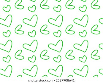 Formas de corazón de golpe verde diseño sin fisuras. El corazón ama el diseño del Vector del patrón del doodle. Cariño. Devoción
