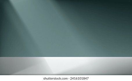 Green Studio Background Concrete Wall Room with Light,Shadow on White Podium Display for Product Present,Backdrop cement wall with sunlight,Use for Spring,Summer sale online,St Patrick day Web Banner
