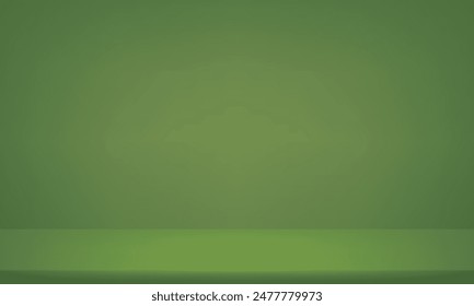 Grüner Studio-Hintergrund. Grüner Hintergrund Leeres Zimmer Studio mit Tisch. Platz für den Verkauf von Produkten auf der Website. Abstrakter grüner Showroom. Vektorillustration.