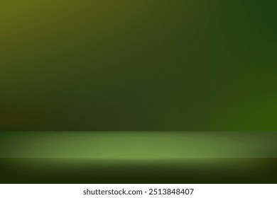 Green studio background. Space for selling products on the website. Green Background Empty Room Studio with table. Product display background. Vector illustration.