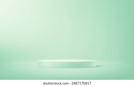 Green studio room background. Mint green background vector 3d with podium. Empty room with light effect. Space for selling products on the website. Vector illustration.