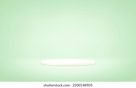 Green studio room background. Pastel green background vector 3d with white podium. Empty room with light effect. Space for selling products on the website. Vector illustration