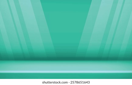 green studio room. Limbo abstract background. 3d backdrop for product presentation. Minimal wall scene. Showcase, promotion display. Vector stage mockup illustration