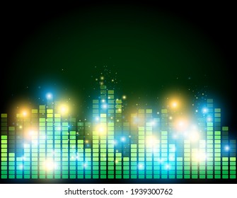 Green style equalizer vector backgraound with flare and lightings sparks