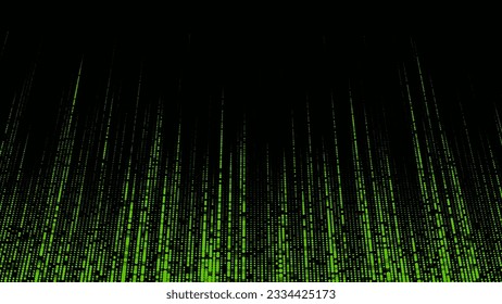Matriz de estilo verde sobre el fondo oscuro con efecto de ruido y puntos. Gran visualización de datos. Fondo de textura de tecnología digital. Ilustración vectorial.