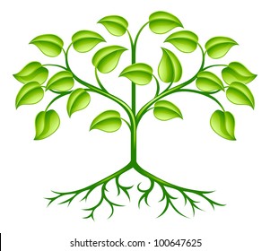 A green stylised tree design element symbolising growth, nature or the environment