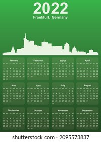 Green stylish 2022 year calendar with cityscape panorama of the city of Frankfurt, Germany