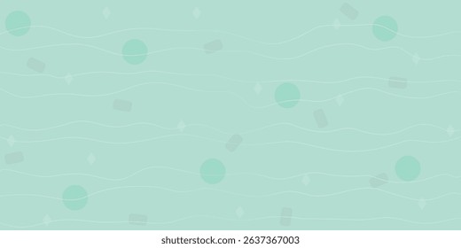 Green stylish minimalistic thin stripes pattern with tiny various abstract shape.