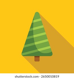Green stylized christmas tree casting long shadow on yellow background