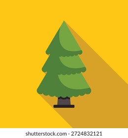 Árbol de navidad estilizado verde con una sombra larga echada en un fondo amarillo