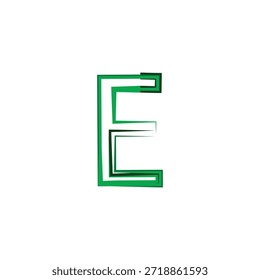 Icono estilizado verde del logotipo de la letra E, Ilustración vectorial dibujada a mano de la tipografía del trazo del pincel en el fondo blanco