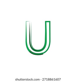 Letra estilizada verde ícone de logotipo U, desenho à mão pincelada traçado tipografia vetor ilustração no fundo branco