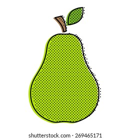 Green stylized pear with a point texture. Pop-art style vector illustration.