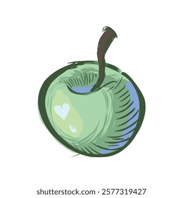 green stylized ripe apple.scenic vector illustration.